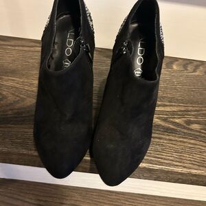 Aldo Black Suede Heels with Rhinestone Back